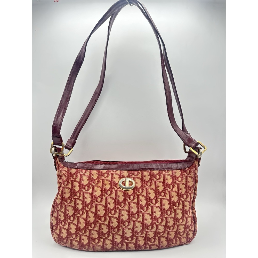 Christian Dior Trotter Monogram Canvas Burgundy Shoulder Bag Vintage Y2K Purse